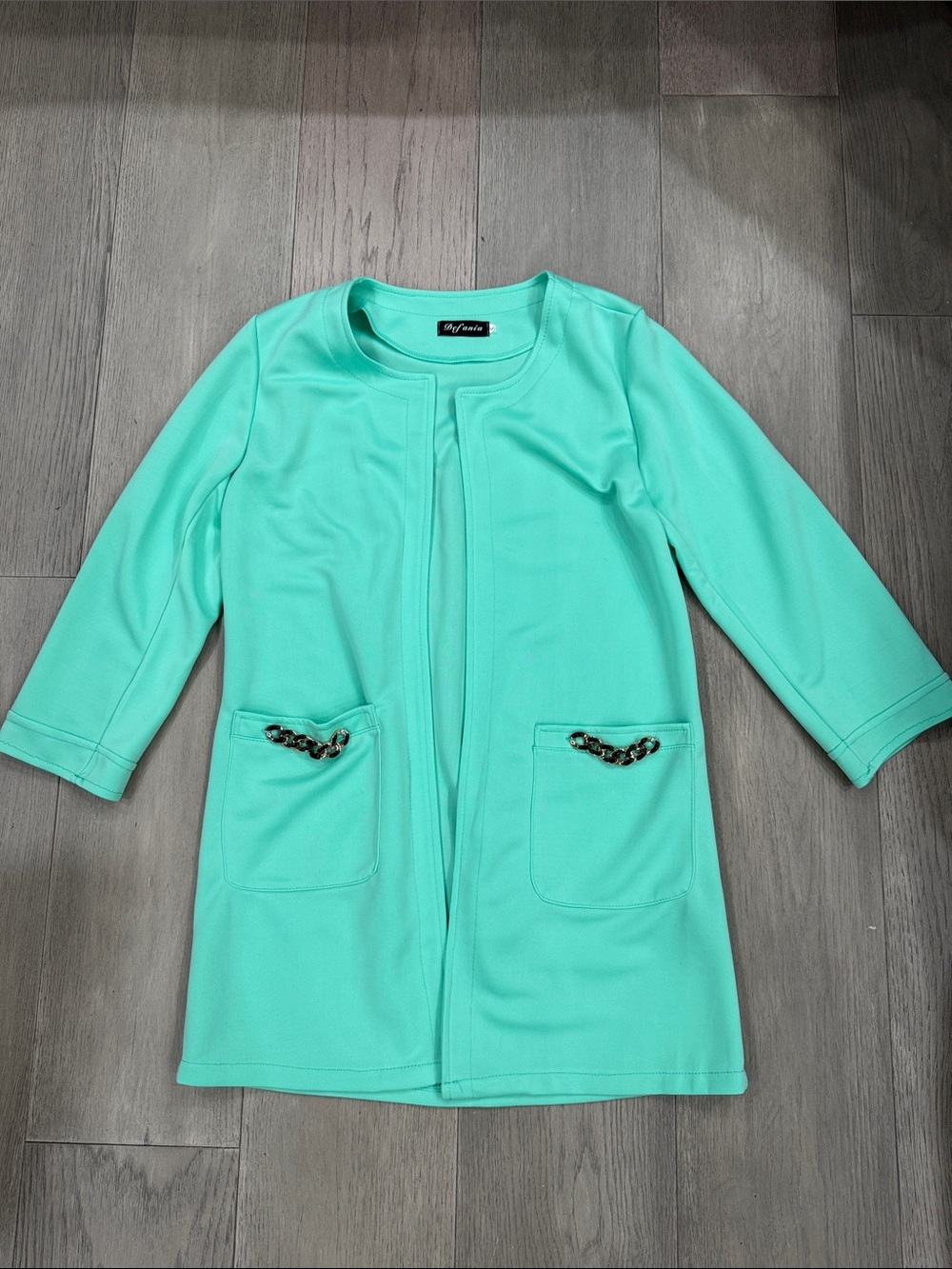 Mint Green Open-Front jacket with Pocket Chain Detail